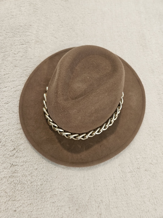 Aldo Accessories - ALDO Brown Felt Fedora Hat with Gold Chain Size S/M Bohemian Feminine